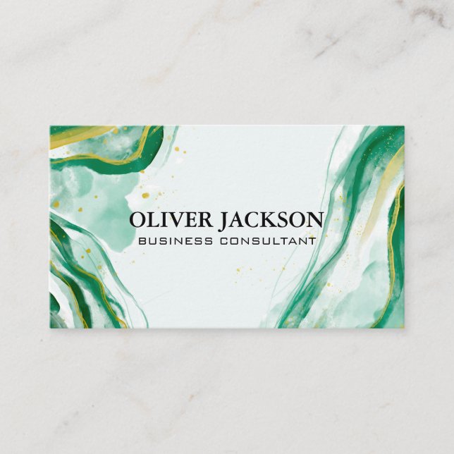 Green Artistic Watercolor Paint Business Card (Front)