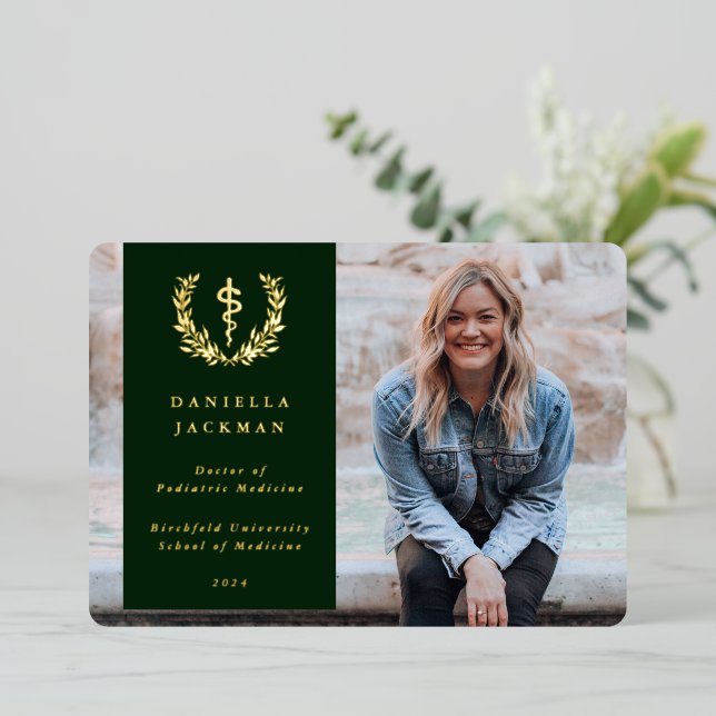 Green Asclepius Medical Graduation Announcement (Standing Front)