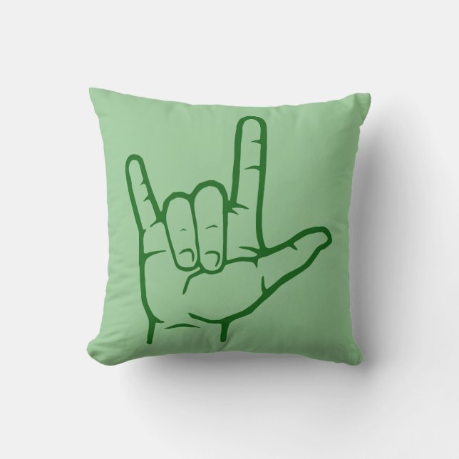 Green ASL I Love You Throw Pillow (Front)