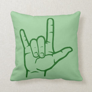 Green ASL I Love You Throw Pillow