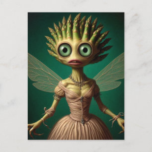 Green Asparagus Fairy in a Pink Dress Postcard