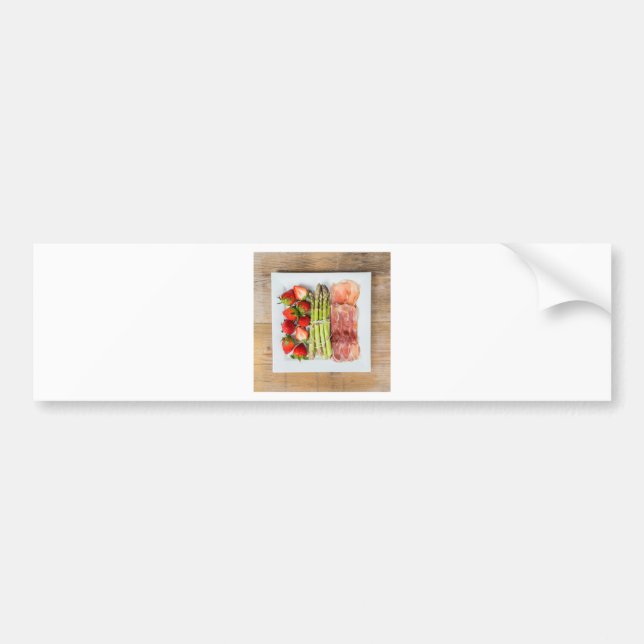 Green asparagus with ham and strawberries bumper sticker (Front)