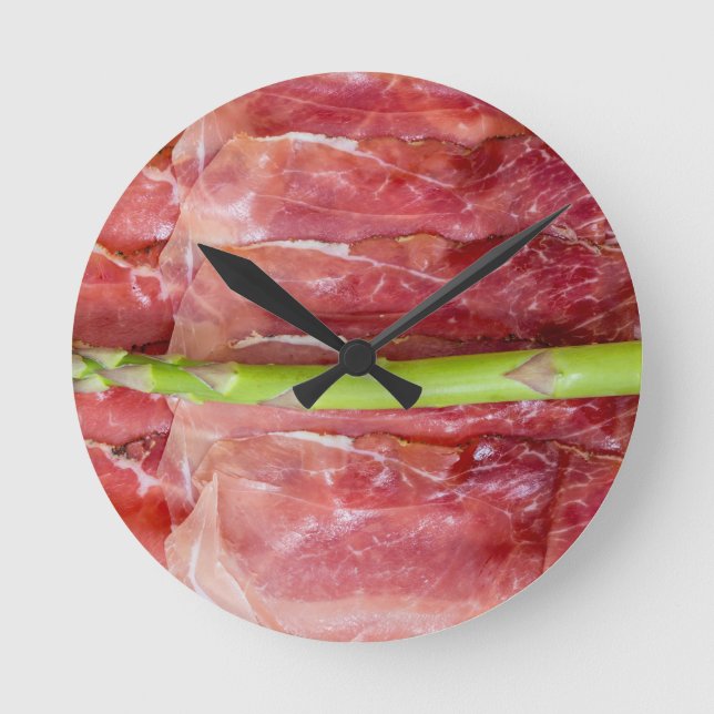 Green asparagus with ham macro round clock (Front)