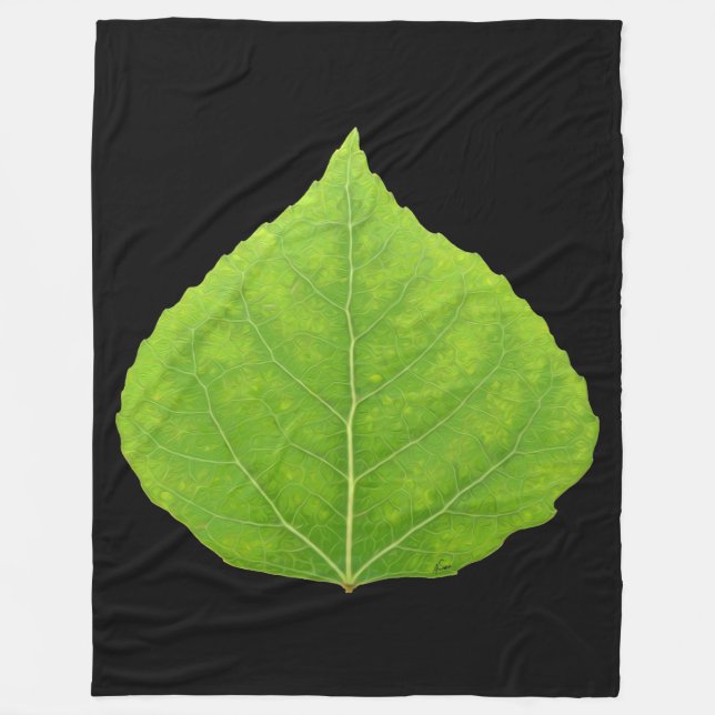 Green Aspen Leaf #11 Fleece Blanket (Front)