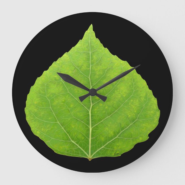 Green Aspen Leaf #11 Large Clock (Front)