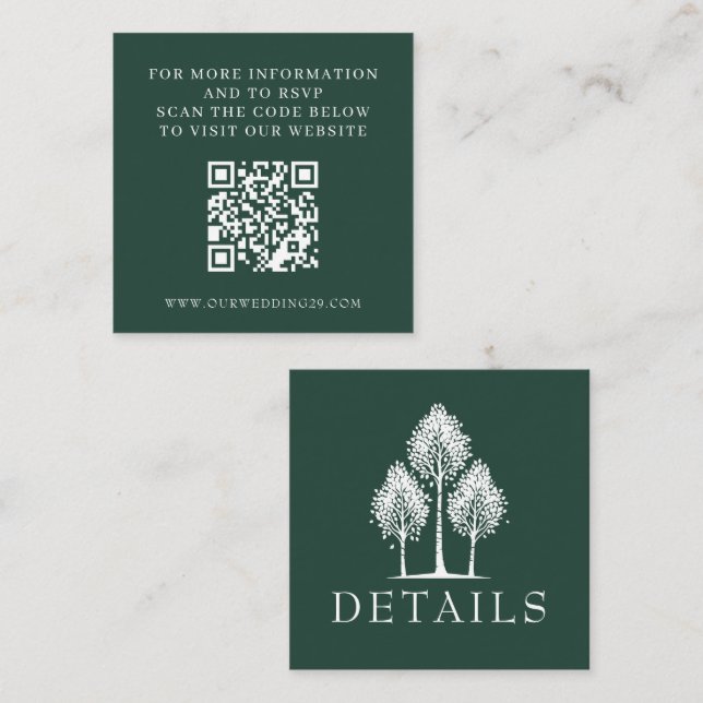 Green Aspen Tree Wedding QR Enclosure Card (Front/Back)