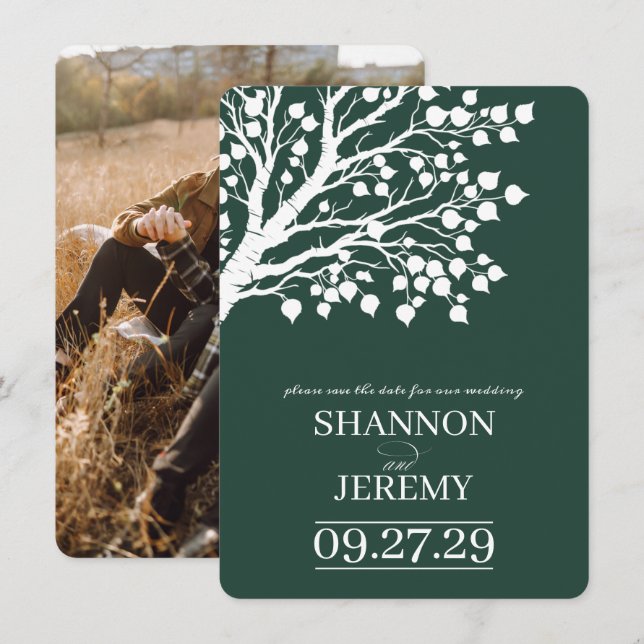 Green Aspen Tree Wedding Save The Date (Front/Back)