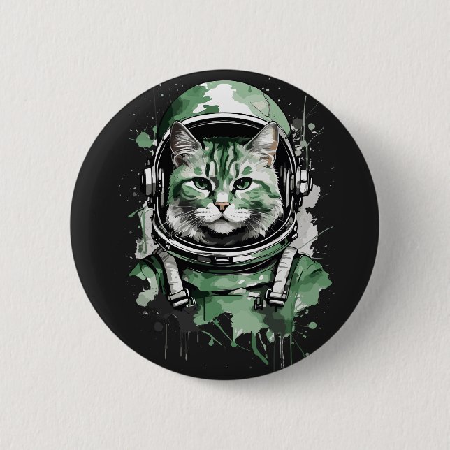 Green Astronaut Cat Splash 6 Cm Round Badge (Front)