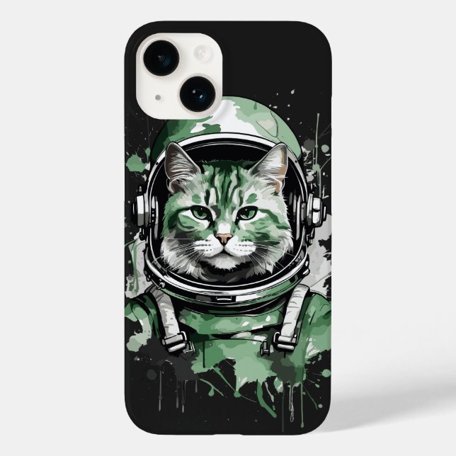 Green Astronaut Cat Splash Case-Mate iPhone Case (Back)