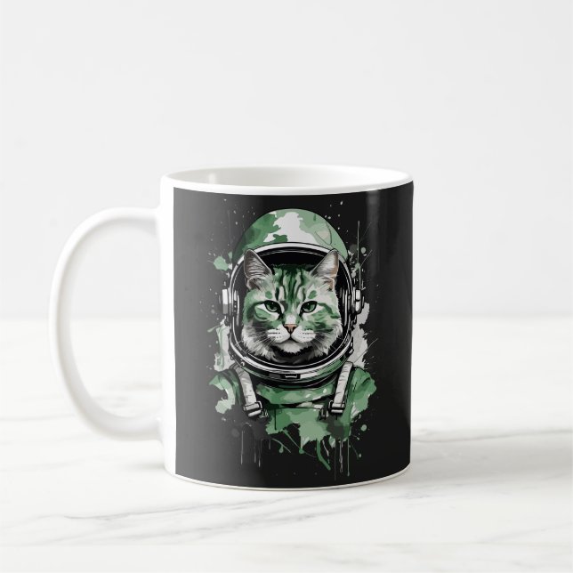 Green Astronaut Cat Splash Coffee Mug (Left)