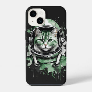 Green Astronaut Cat Splash iPhone 14 Case
