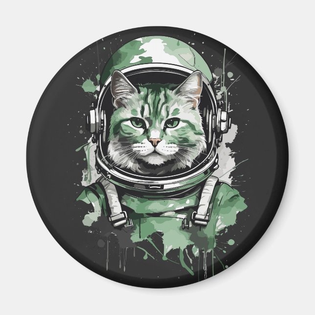Green Astronaut Cat Splash Magnet (Front)