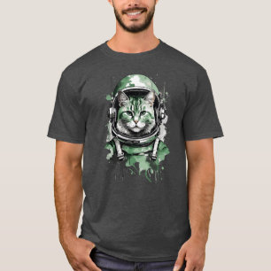 Green Astronaut Cat Splash T-Shirt