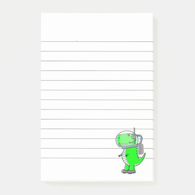 Green Astronaut Dinosaur Drawing Lined Post-it Notes (Front)