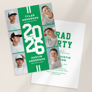 Green Athlete Photo Collage Joint Graduation Party Invitation