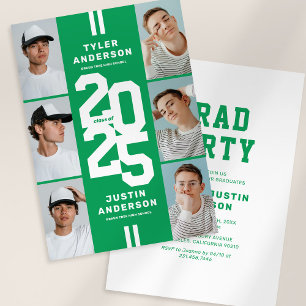 Green Athlete Photo Collage Joint Graduation Party Invitation