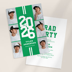Green Athletic Grad Photo Collage Graduation Party Invitation
