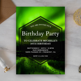 Green Aurora Northern Lights Birthday Party Invitation