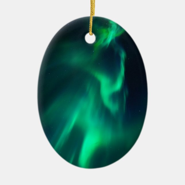 Green Aurora Northern Lights Ceramic Ornament (Front)