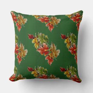 Green Autumn Leaves Pattern Throw Pillow