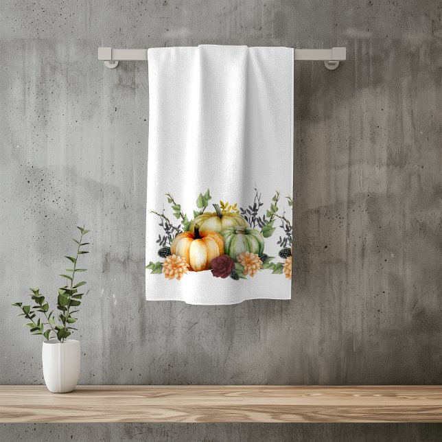 Green Autumn Pumpkin Watercolor Thanksgiving Bath  Bath Towel Set (Creator Uploaded)