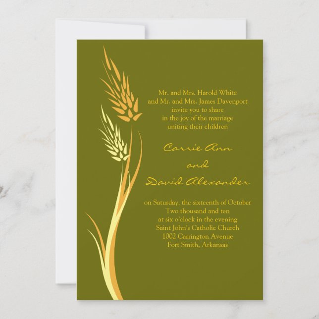 Green Autumn Wheat Wedding Invitation (Front)