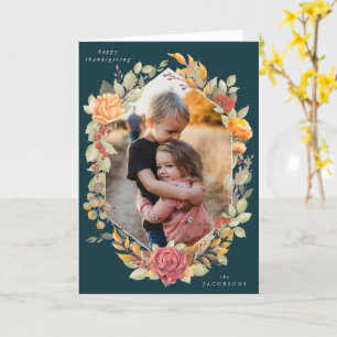 Green Autumnal Florals Thanksgiving Photo Card