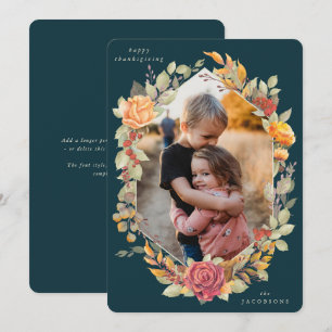 Green Autumnal Florals Thanksgiving Photo Card