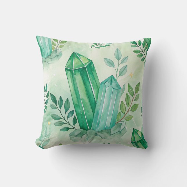 Green Aventurine and Leaves Design Accent Pillow (Front)