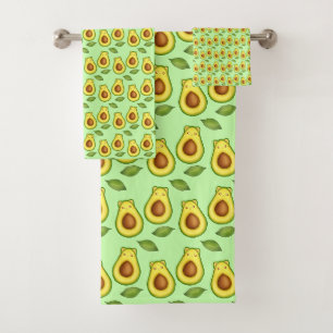Green Avocado Cat Bath Towel Set