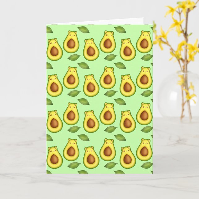 Green Avocado Cat  Card (Yellow Flower)