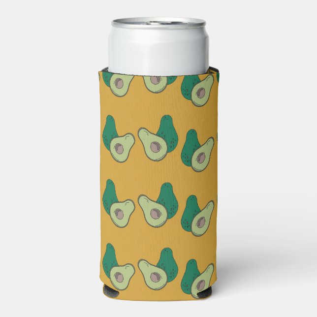 Green avocado on brown seltzer can cooler (Seltzer Front)