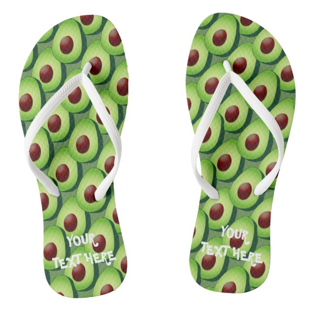 Green avocado print beach flipflops for vegetarian (Footbed)