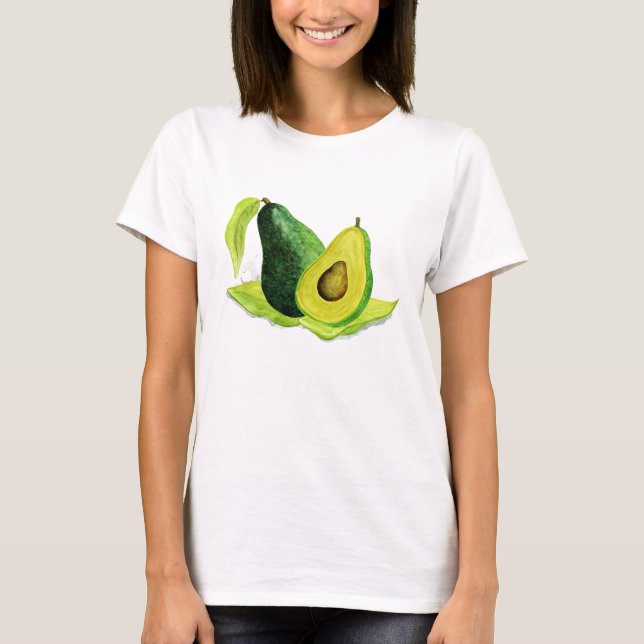Green Avocado Still Life Fruit in Watercolors T-Shirt (Front)