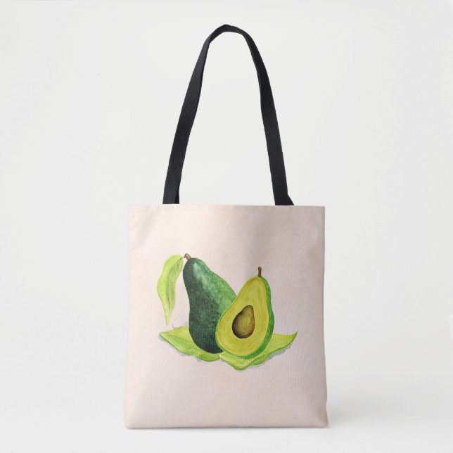 Green Avocado Still Life Fruit in Watercolors Tote Bag (Front)