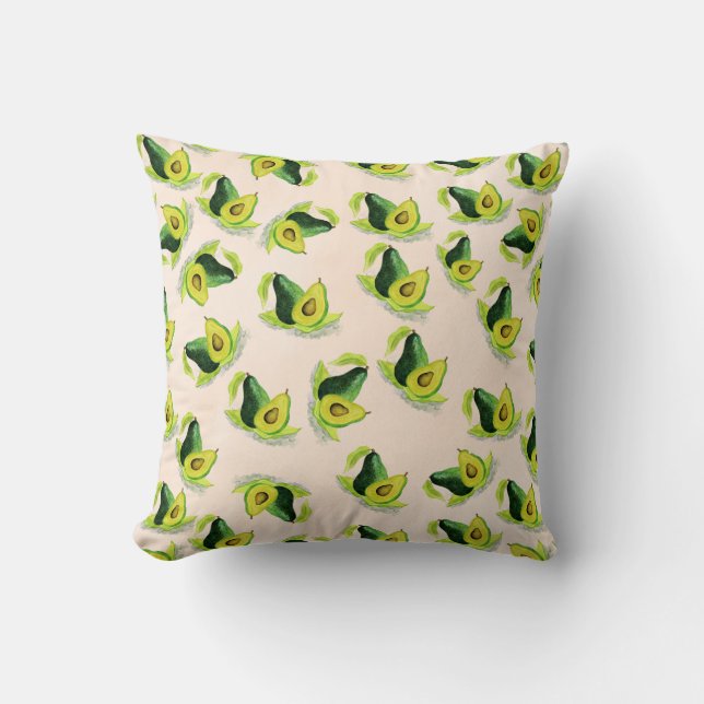 Green Avocados Watercolor Pattern Cushion (Front)