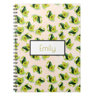 Green Avocados Watercolor Pattern Personalised Notebook