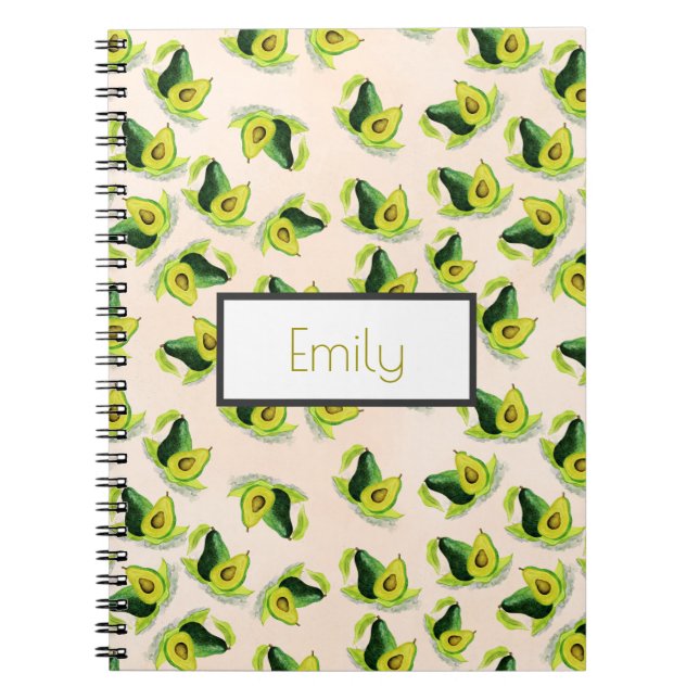 Green Avocados Watercolor Pattern Personalised Notebook (Front)