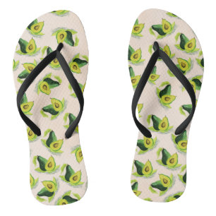 Green Avocados Watercolor Pattern Thongs