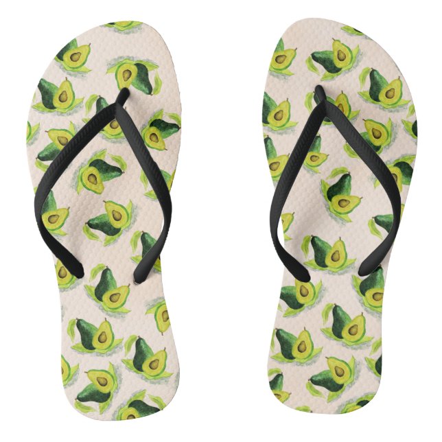 Green Avocados Watercolor Pattern Thongs (Footbed)
