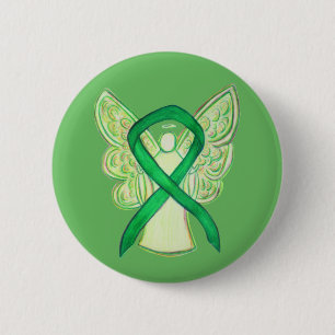 Green Awareness Ribbon Angel Art Button