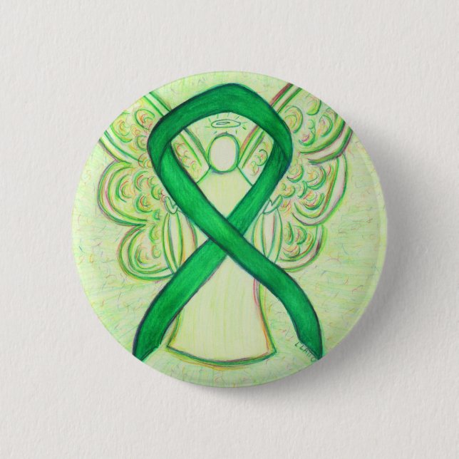 Green Awareness Ribbon Angel Art Button (Front)