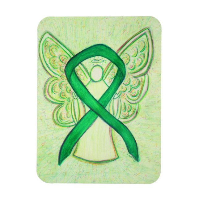 Green Awareness Ribbon Angel Art Custom Magnet (Vertical)