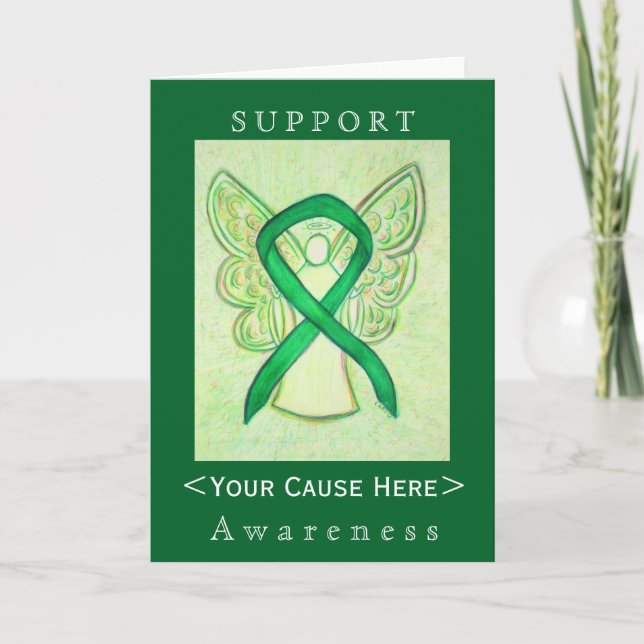 Green Awareness Ribbon Angel Customised Card (Front)