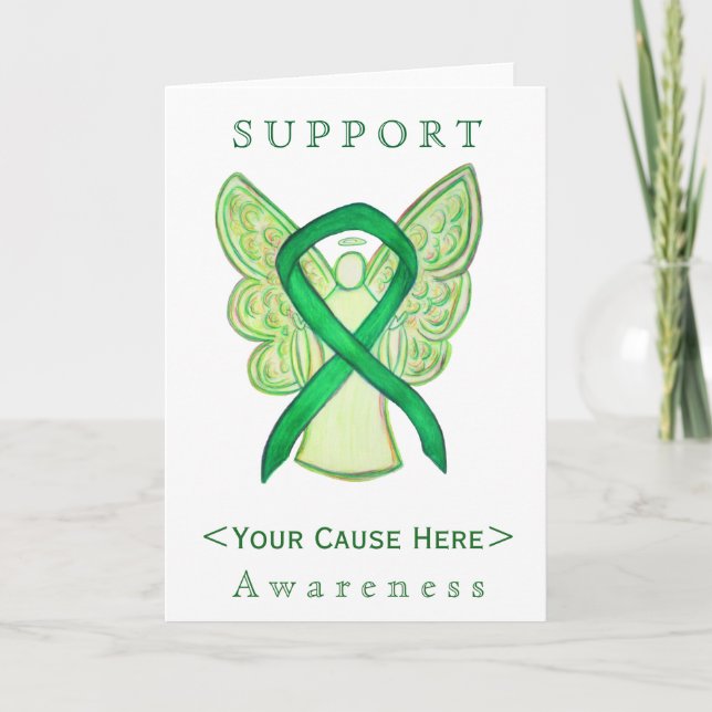 Green Awareness Ribbon Angel Customised Card (Front)