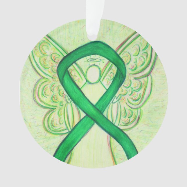 Green Awareness Ribbon Angel Customised Ornaments (Front)