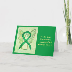 Green Awareness Ribbon Angel Personalised Cards