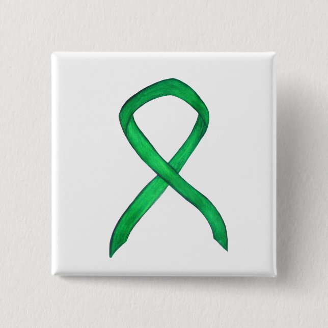 Green Awareness Ribbon Custom Art Pins (Front)