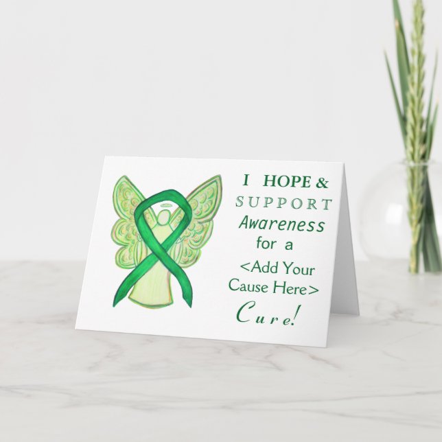 Green Awareness Ribbon Custom Cause Angel Cards (Front)