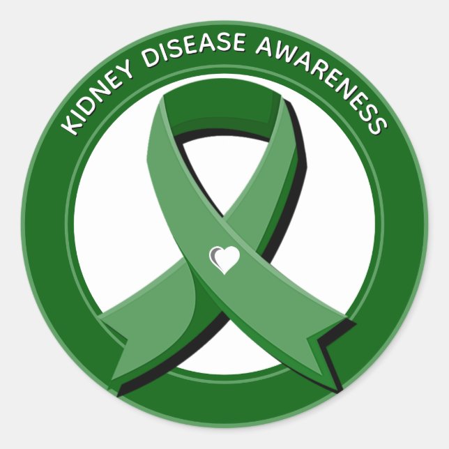 Green Awareness Ribbon Kidney Disease Awareness Classic Round Sticker (Front)